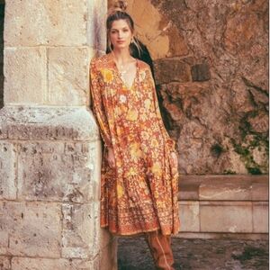 Spell designs Lady Amethyst Amber Boho midi dress gown copper xs floral horses